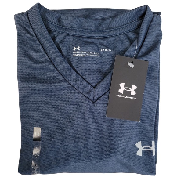 Under Armour UA Velocity Men's T-Shirt Performance Gym Run V-Neck Tee Large Blue - Picture 7 of 11